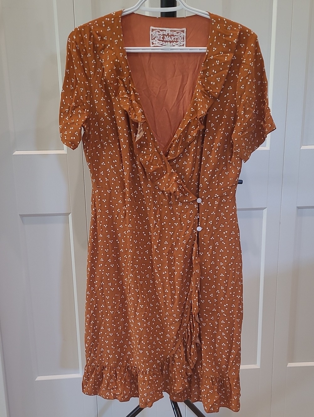 Pink Martini Rust Brown Ditsy Floral Midi Wrap Dress